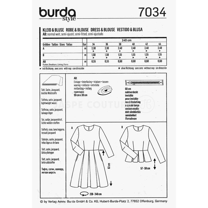 Patrons de couture robe et blouse Burda 7034
