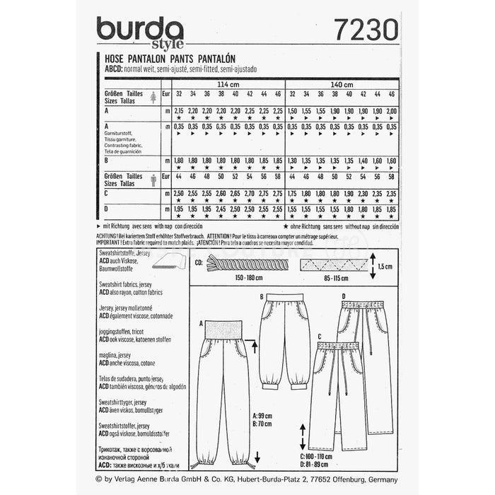 Patron de couture pantalon jogging Burda 7230