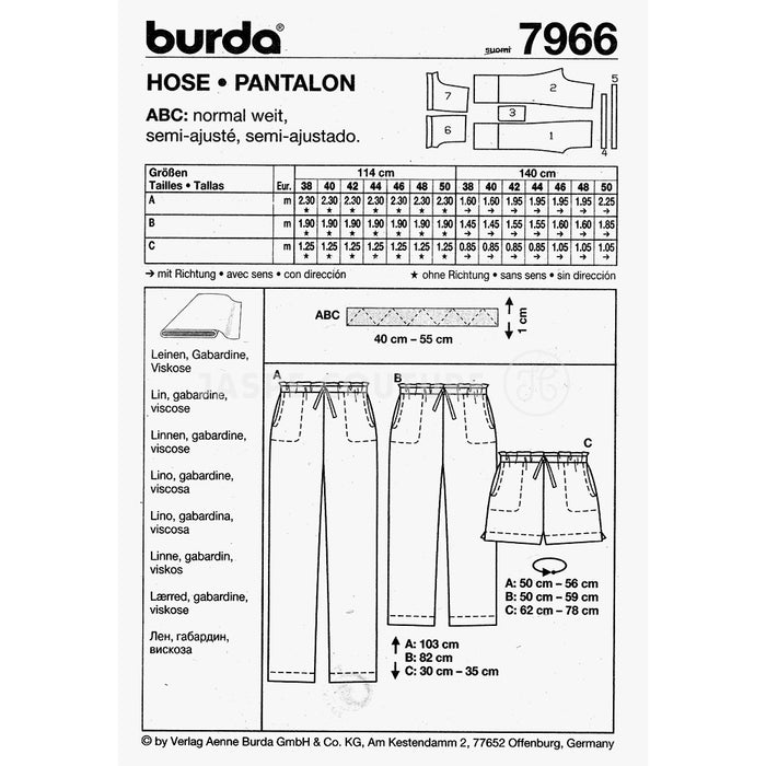 Patron de couture pantalon pyjama Burda 7966