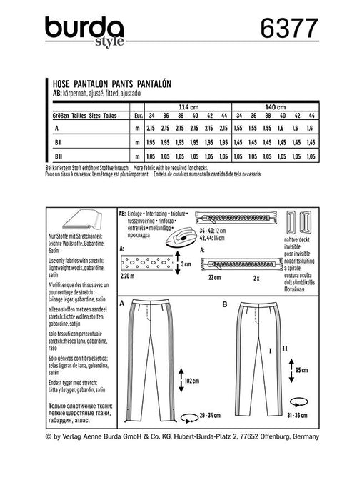 Patron pantalon ajusté Burda 6377