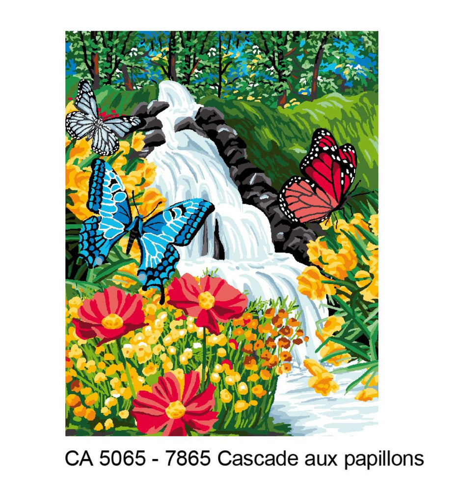 Toile canevas à broder, Luc Créations, Cascade aux papillons