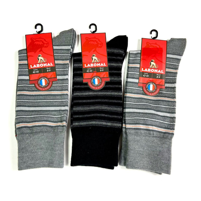 Chaussettes rayures laine gris/noir, Labonal, Mercerie - Jaspe Couture