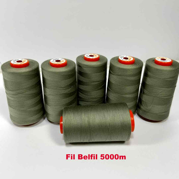 Bobine de fil polyester 5000m Belfil, cône surjeteuse gris marron col 373