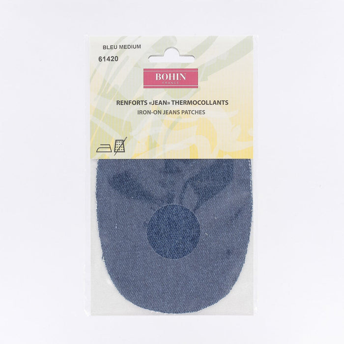 Renforts coudes & genoux, renfort Jeans thermocollant bleu, 10x15cm Bohin 61420