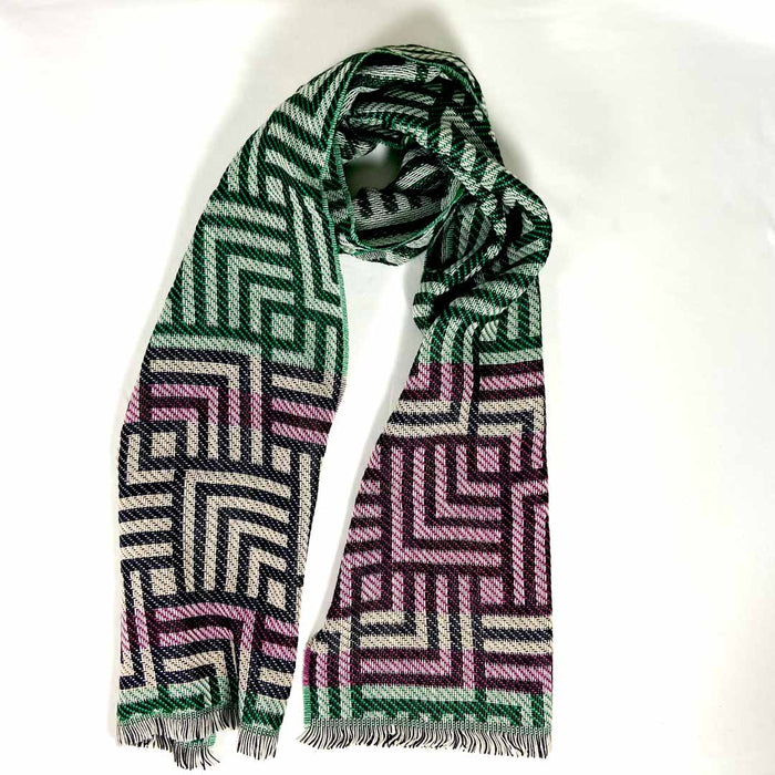 Echarpe vert rose, jacquard, géométrique, Echarpe Femme