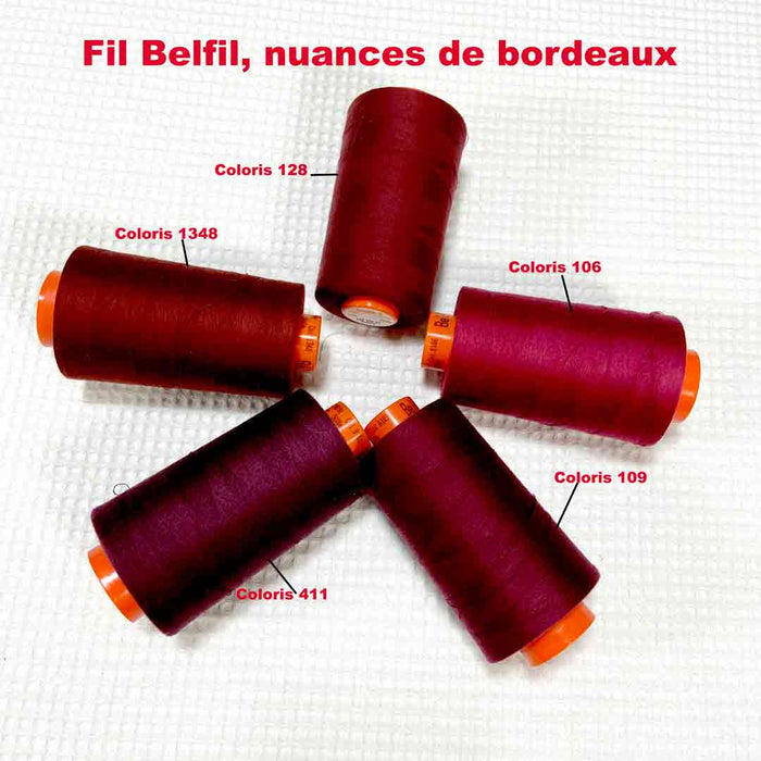 Bobine de fil polyester bordeaux, Cône surjeteuse 5000m Col 98, Belfil