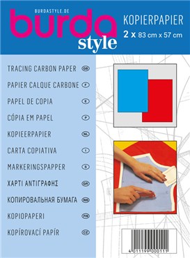 Papier carbone, calque Burda rouge et bleu