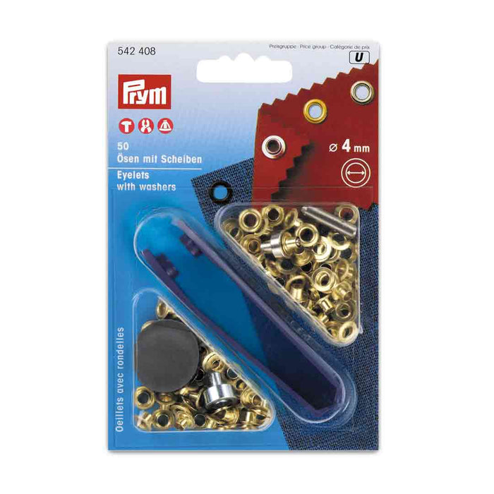 Oeillets laiton Prym avec rondelle et jeu de pose, sans couture, 4mm, Or 542408