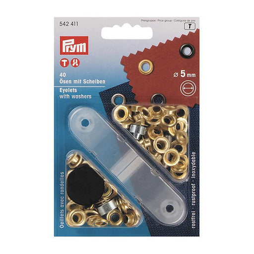 Oeillets laiton Prym avec rondelle et jeu de pose, sans couture, 5mm, or 542411