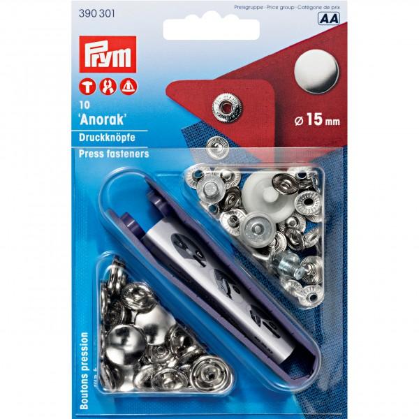 Boutons pression Prym 15mm sans couture, Pression Anorak, argent
