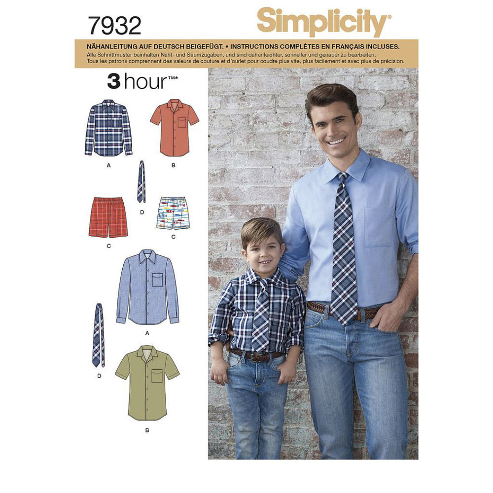 Patron de chemises pour garçon et homme Simplicity 8180