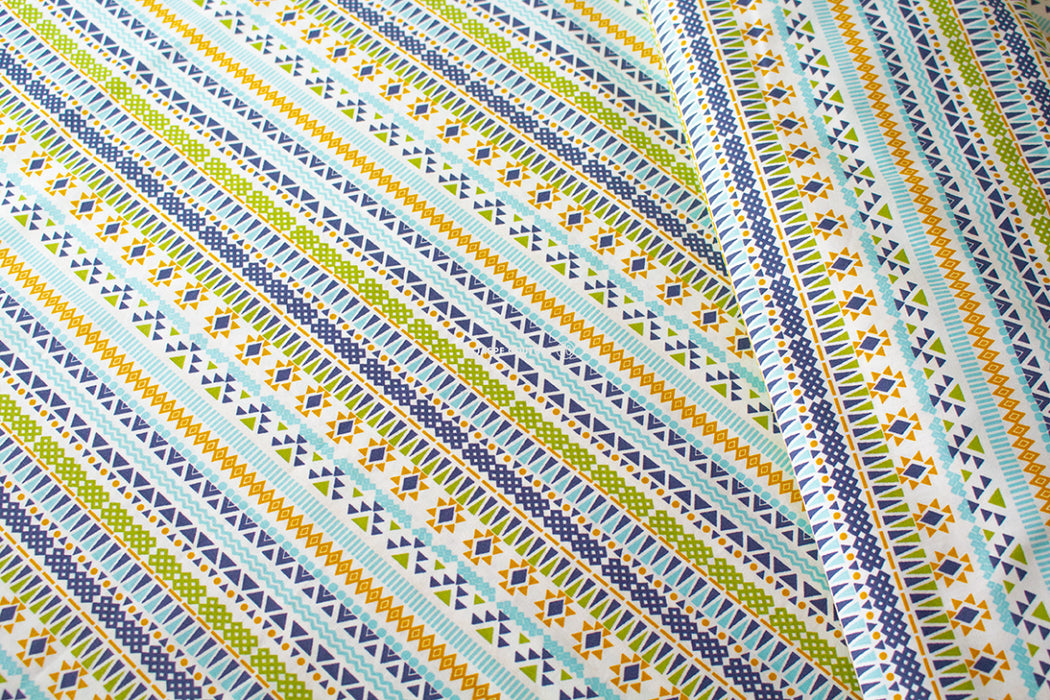 Tissu coton imprimé pour enfants, tissu motifs aztèque, bleu