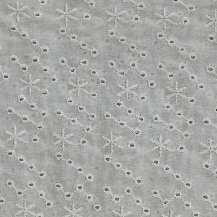Tissu coton brodé blanc motifs étoile abstraits, 50cm, made in France