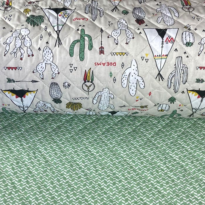 Tissu coton  matelassé pour turbulettes, motifs tipis, cactus - Fabrication française