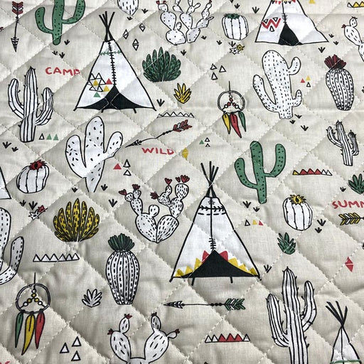 Tissu coton  matelassé pour turbulettes, motifs tipis, cactus - Fabrication française