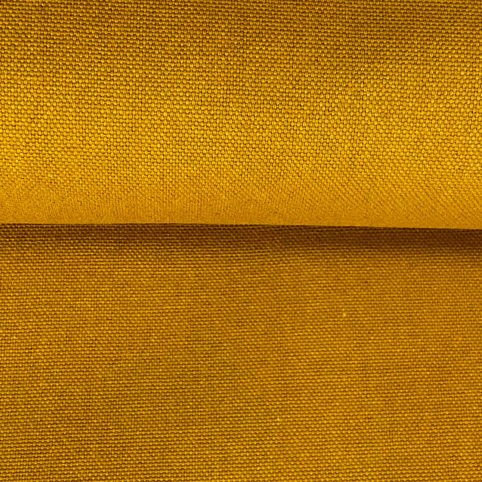 Tissu coton épais uni demi natté moutarde, création française