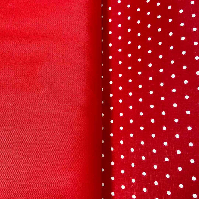 Tissu coton rouge imprimé pois blancs