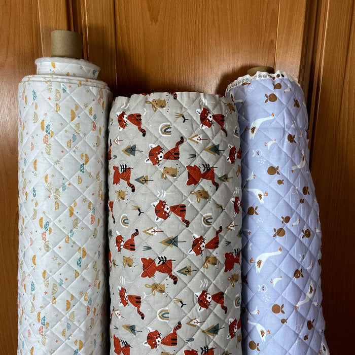 Tissu coton matelassé réversible pour enfants, Oluna/Okolo grege, 50cm