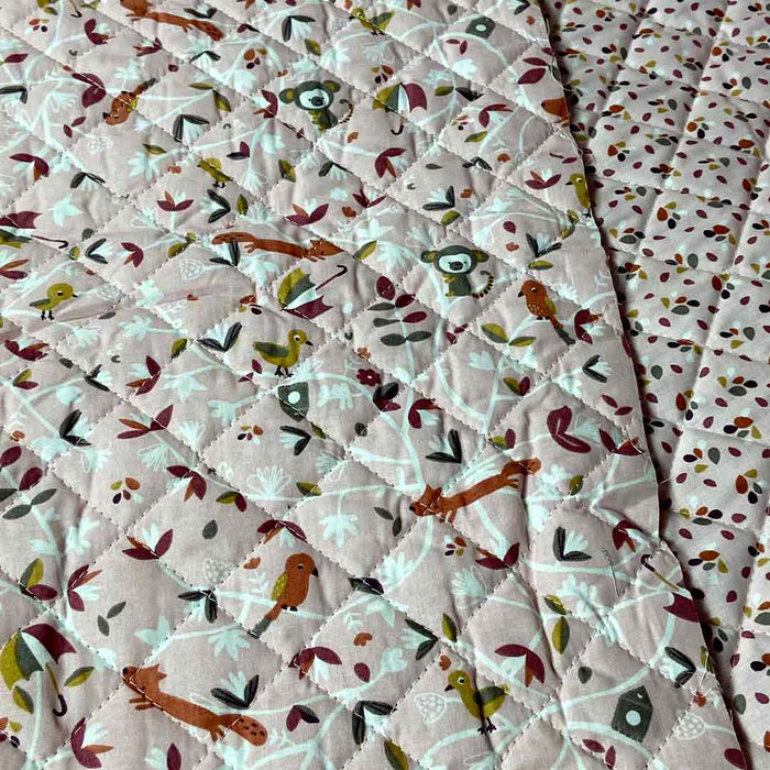 Tissu coton  matelassé pour turbulettes, motifs singes, oiseaux, écureuils - Fabrication française