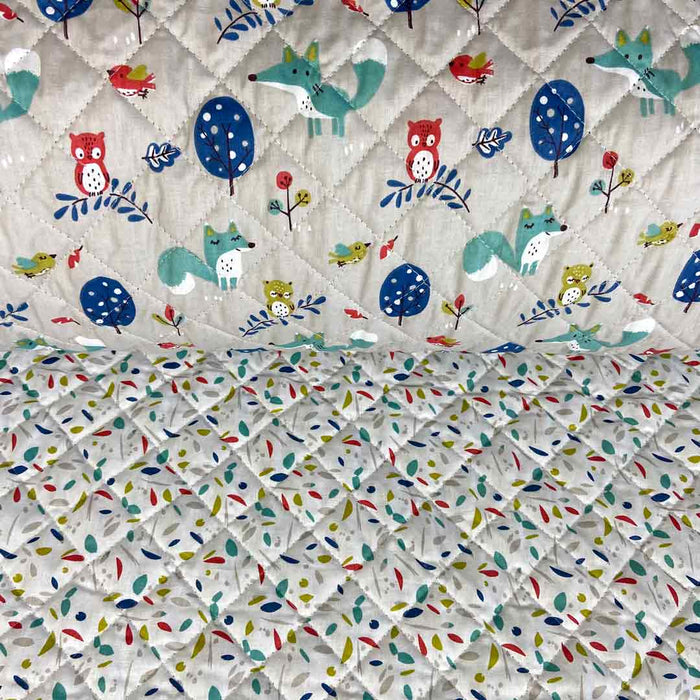 Tissu coton  matelassé pour turbulettes, motifs chouettes, oiseaux, renards Tissu Choubois/Marni - Fabrication française