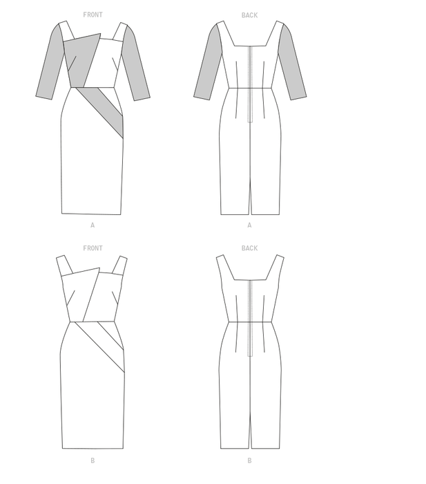 Patron de robe V1673, robe asymétrique