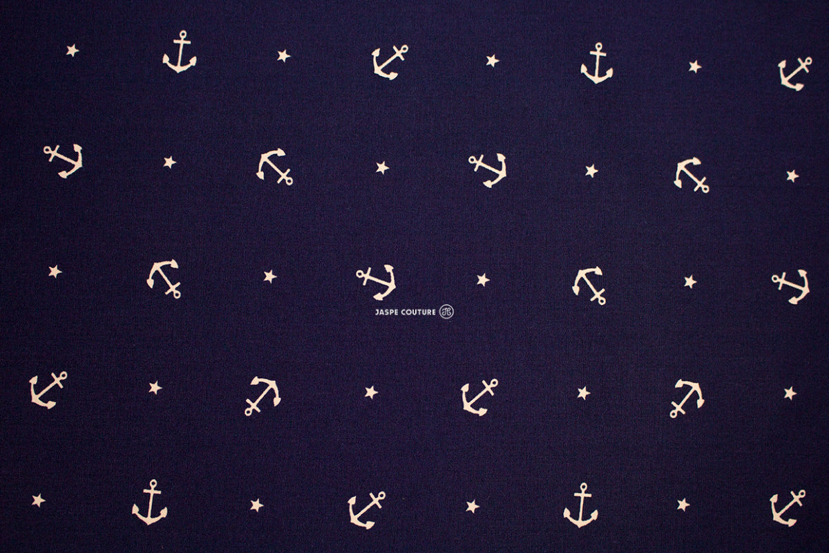 Tissu coton motifs ancre marine foncé 50cm