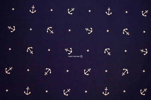 Tissu coton motifs ancre marine foncé 50cm