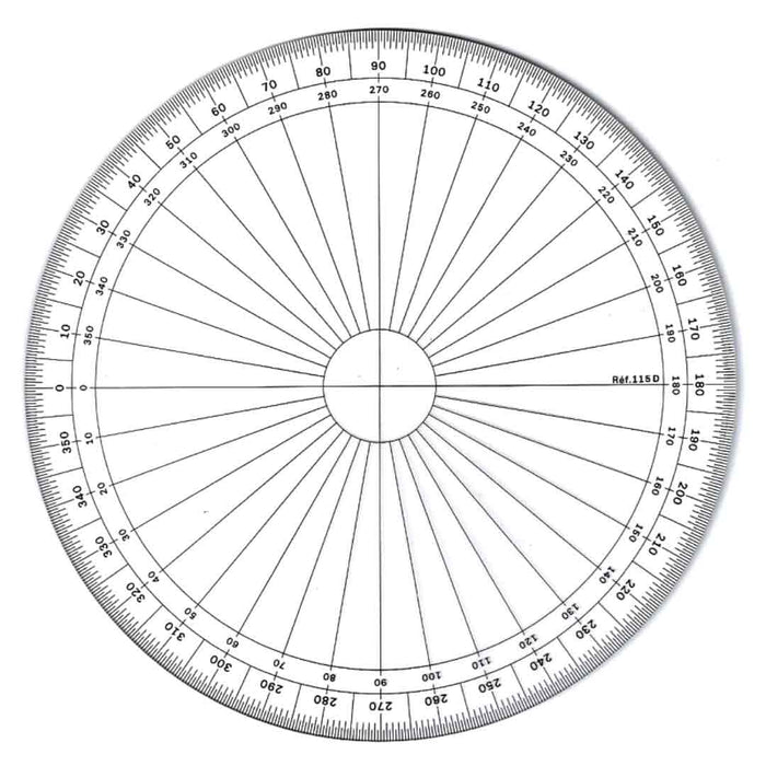 Rapporteur couture transparent, 360 degrés, 15cm ref 115D